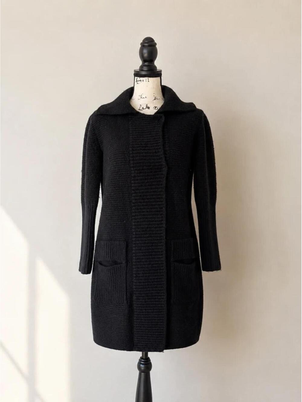 See by Chloé Black Wool Cashmere Angora Knit Coat Cardigan UK12 US8